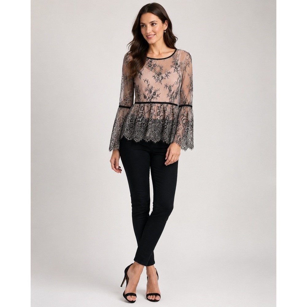 Evening by eci Whimsigoth Victorian Dark Romantic Lace Top Bell Sleeve Pink 10
